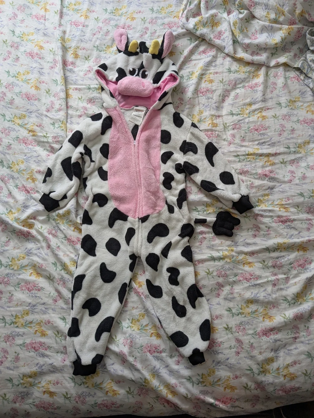Kids Cow One-Piece Pajamas with Hood - Pink and White